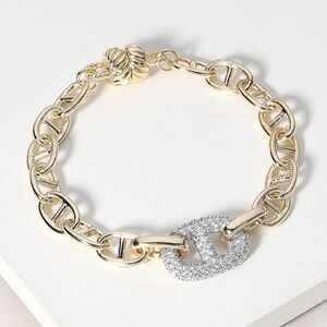Gold Silver Two Tone Rhinestone Crystal Mariner Link Magnetic Chain Bracelet